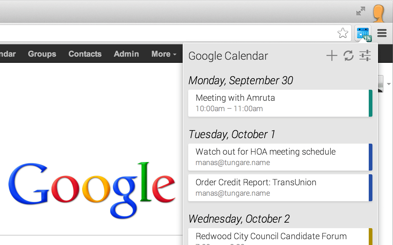 Google Calendar for Chrome — Manas Tungare