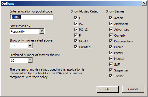 Screenshot of Options Dialog