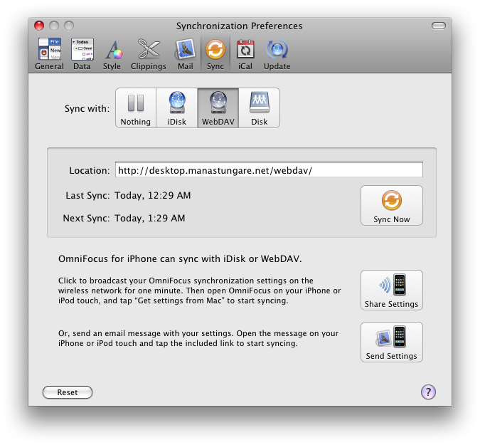 Omnifocus Sync Settings