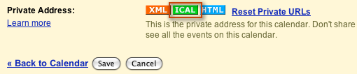Calendar Details > Private URL > ICAL